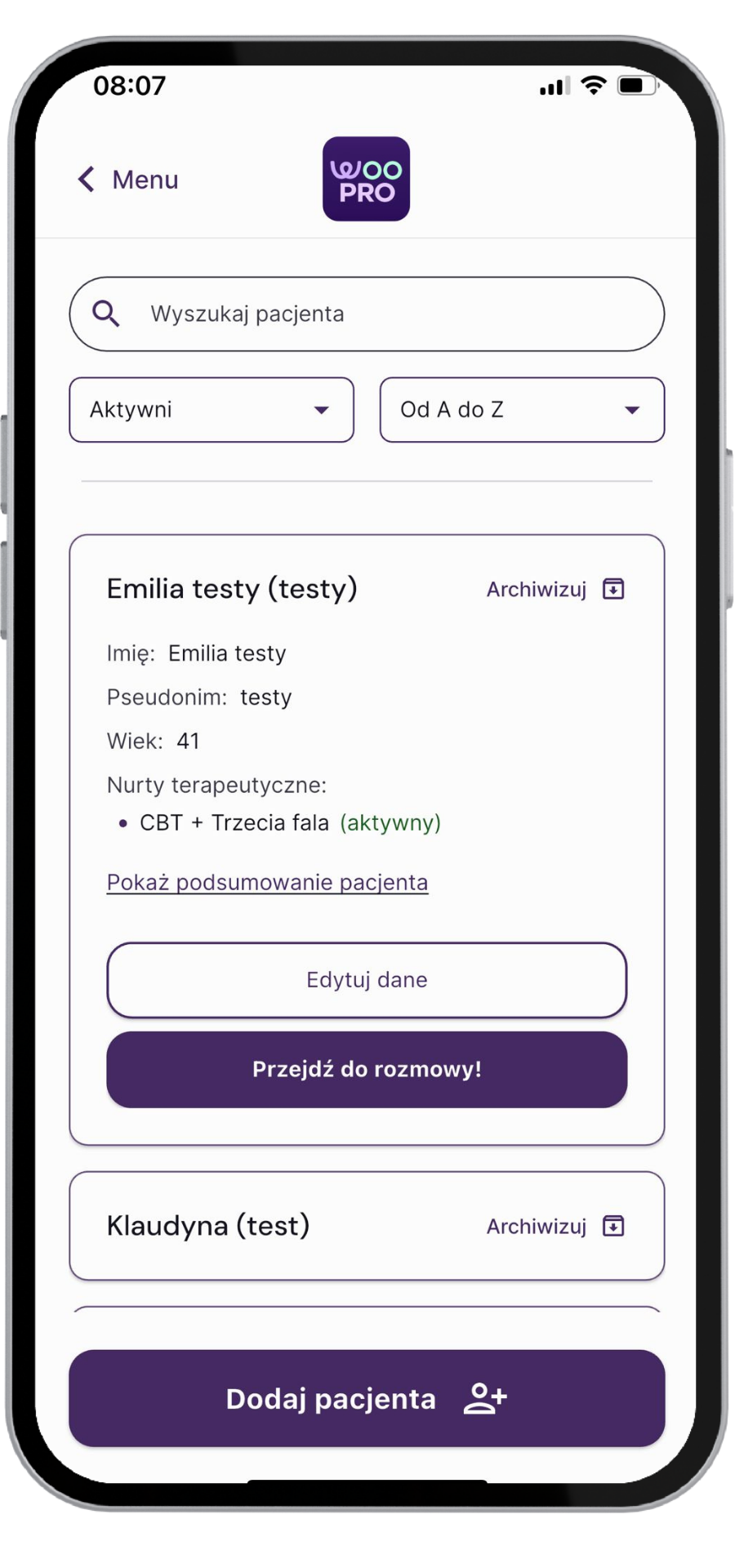 WooPro — katalog pacjentów z historią kliniczną